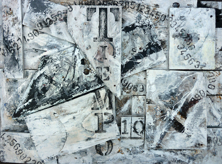 Héctor de Anda Tiempo Técnica mixta sobreensamblaje, acrílico, collage y tintas  sobre madera 66 cm x 89cm 2009 